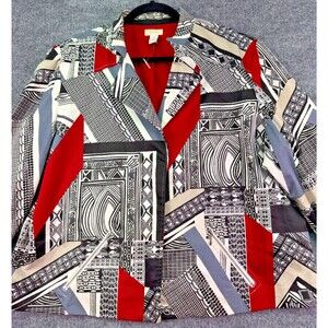 Chico’s 4 XXL Open Front Blazer Patchwork Geometric Red Black Cotton Stretch